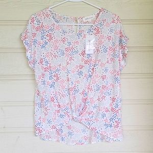 NWT Pink Rose Top Blouse with red and blue stars size S 100% Rayon